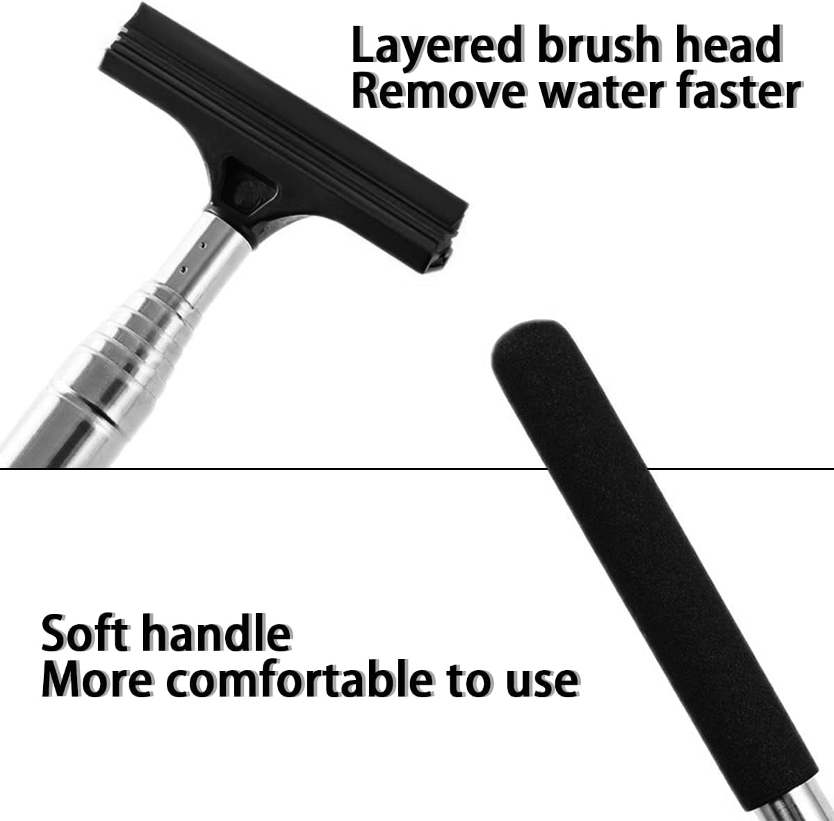 38.6 Inch Telescopic Side Mirror Glass Squeegee, Black | Natural-Rubber Edge, Layered Cleaning Head, Compact Storage, Clears Water and Fog, Automotive Accessories