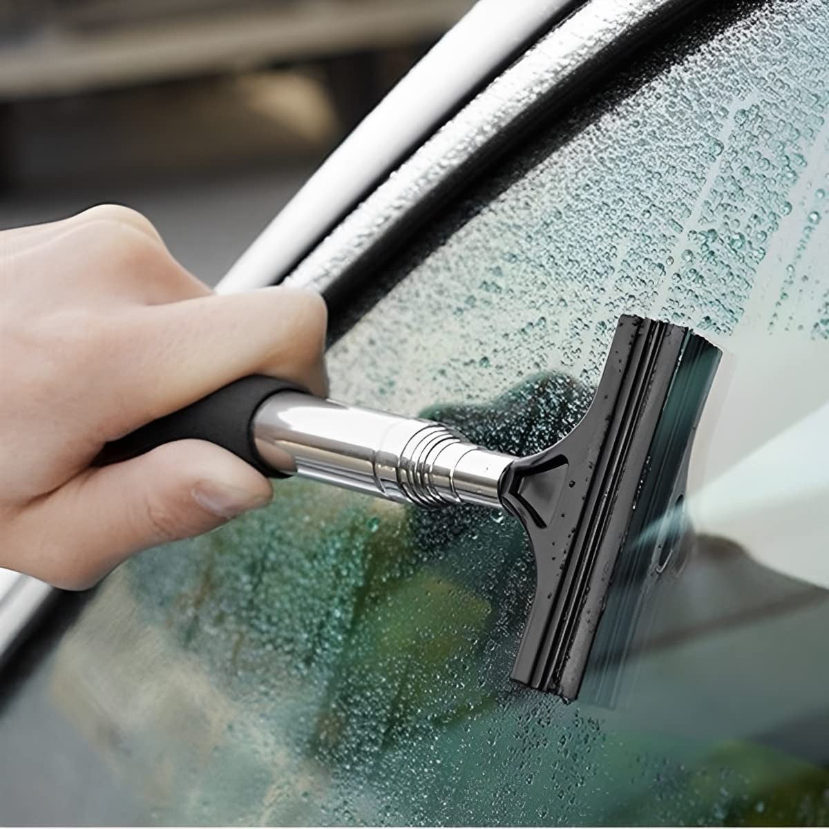 38.6 Inch Telescopic Side Mirror Glass Squeegee, Black | Natural-Rubber Edge, Layered Cleaning Head, Compact Storage, Clears Water and Fog, Automotive Accessories