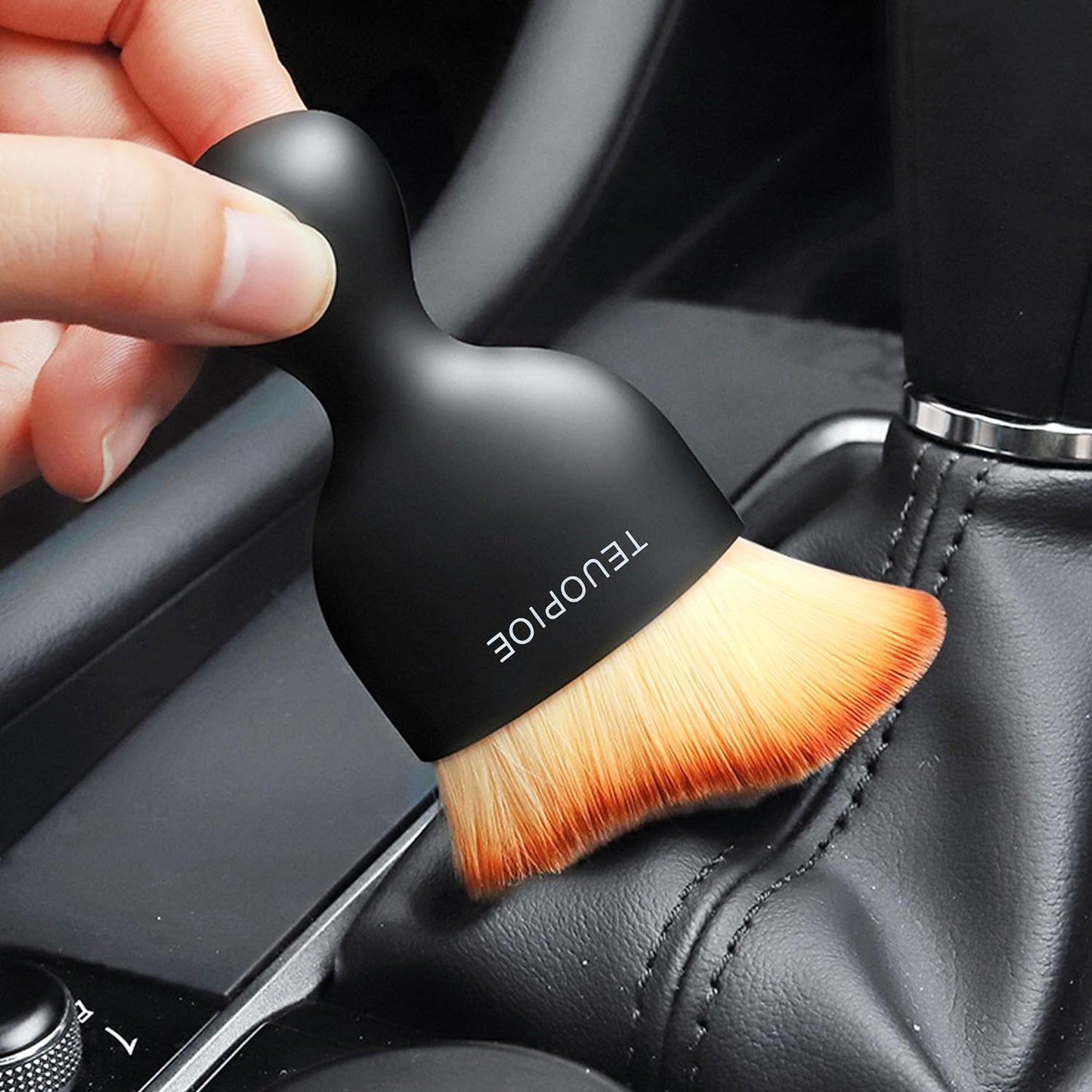 Car Detailing Brush for Interior Dusting and Air Vents, Brown | Soft Synthetic Bristles Clean Dashboards, Vents, and Consoles. Lightweight PP Handle Is Suitable for Dry or Wet Use.