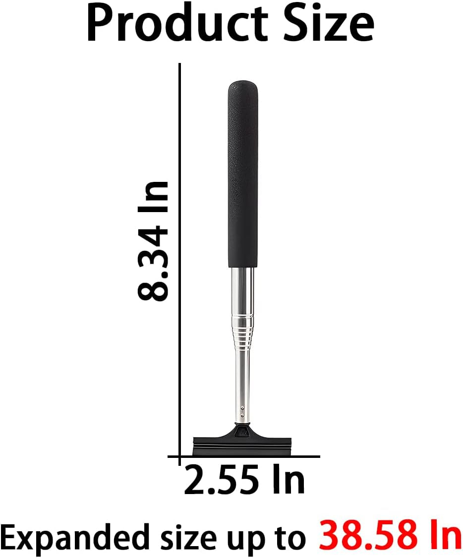 38.6 Inch Telescopic Side Mirror Glass Squeegee, Black | Natural-Rubber Edge, Layered Cleaning Head, Compact Storage, Clears Water and Fog, Automotive Accessories