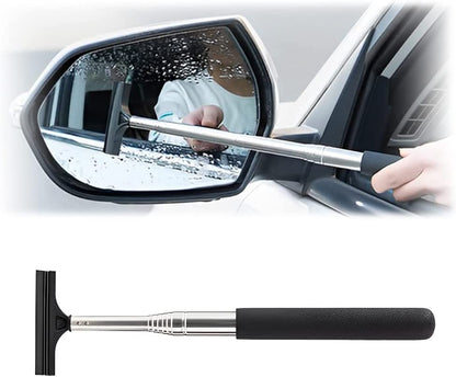 38.6 Inch Telescopic Side Mirror Glass Squeegee, Black | Natural-Rubber Edge, Layered Cleaning Head, Compact Storage, Clears Water and Fog, Automotive Accessories