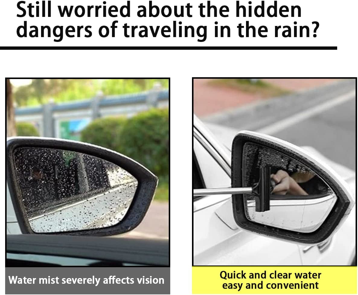38.6 Inch Telescopic Side Mirror Glass Squeegee, Black | Natural-Rubber Edge, Layered Cleaning Head, Compact Storage, Clears Water and Fog, Automotive Accessories